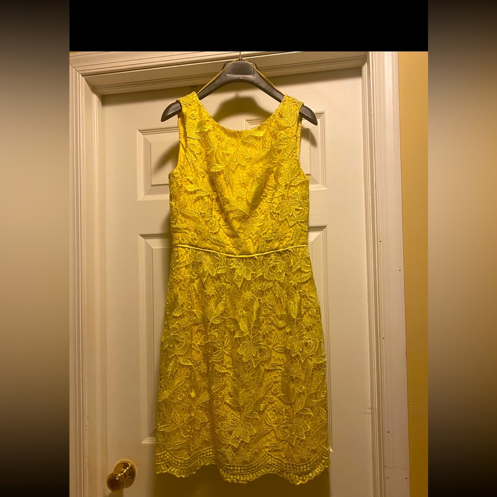 NWT- Adrianna Papell Yellow lace dress. size 6. Similar to Oscar de La Renta
